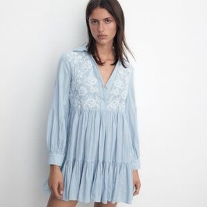 Zara Sky Blue Dress with White Floral Details